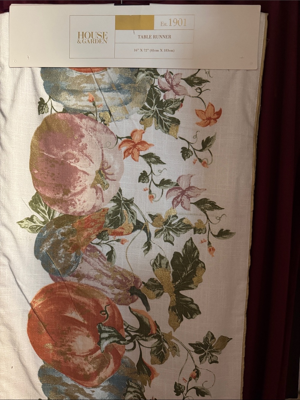 House & Garden Pumpkin Harvest Runner - Cream Floral Fall Design